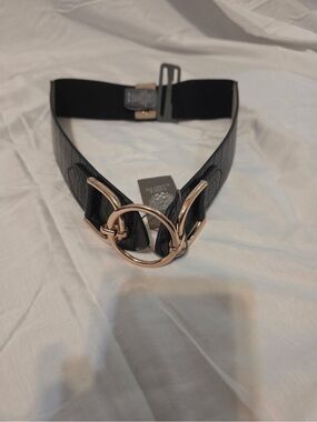 Women's Vince Camuto NWT Black Faux Croc Waist Belt with Gold Rings M/L